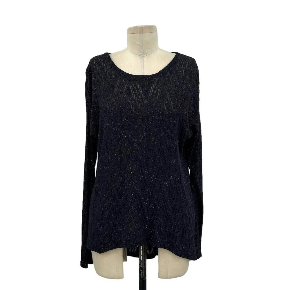 Generation‎ Love Pointelle Lurex Metallic Navy Blue Sweater Size XS / S